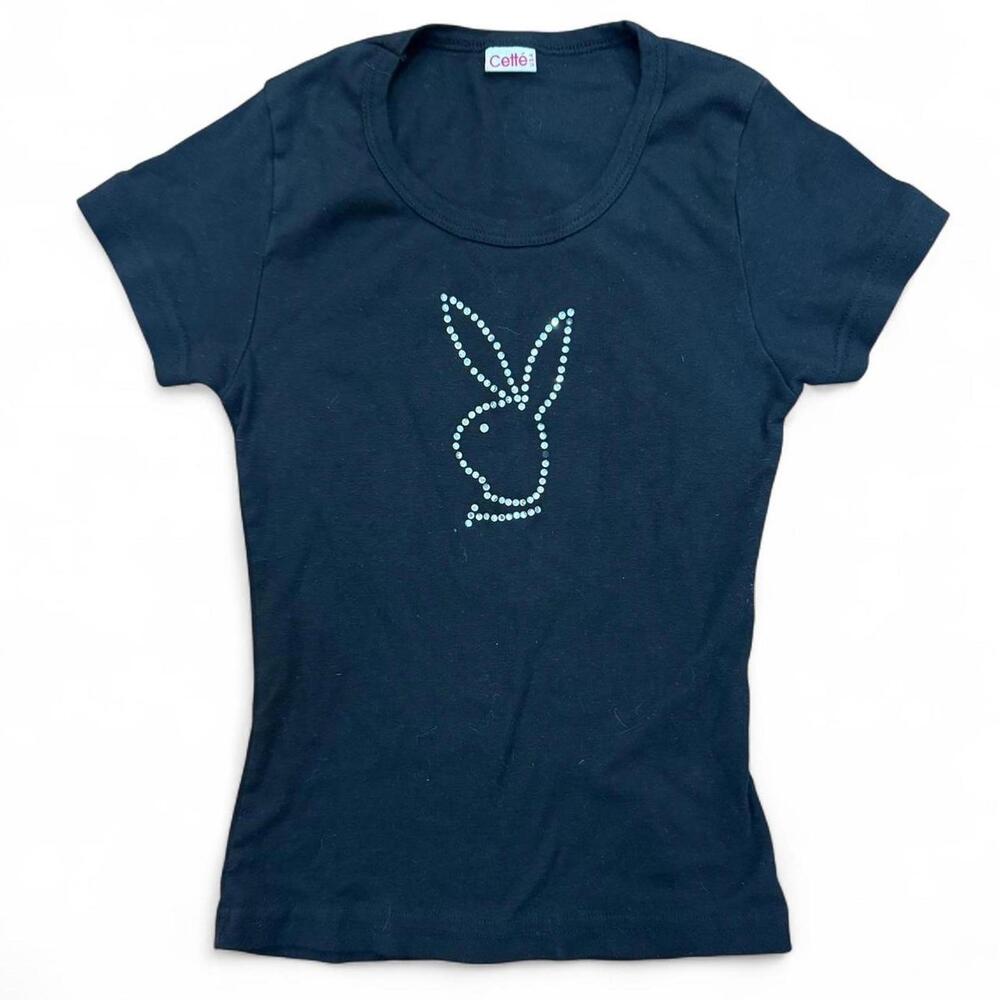 Sold Y2K black rhinestone Playboy bunny tshirt